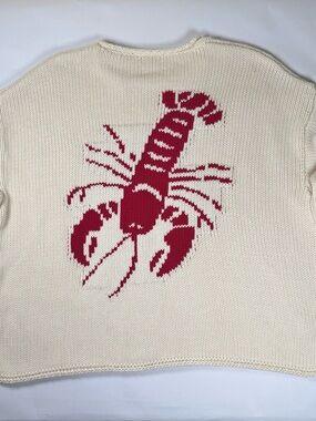 Lobster Sweater Coastal Nautical Chunky Knit New England Style - Medium